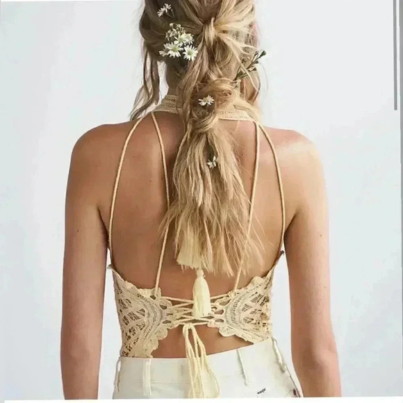 FREE PEOPLE
Be My Battenburg Bodysuit In Vintage Lemon - Picture 2 of 8